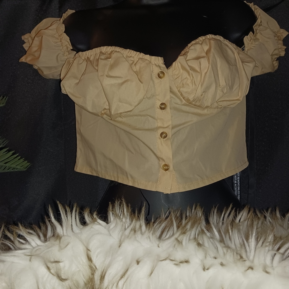 PLT khaki cropped smock top sz 6